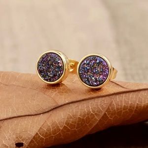 LAST PAIR💕24K Gold Dainty Rainbow Drusy Studs